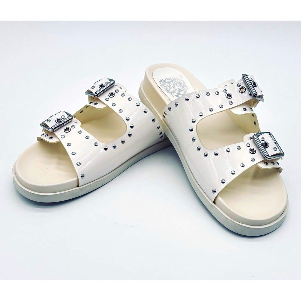 Vince Camuto Pavey Womens White Studded Double Buckle Slide Sandals 6 M EU 36.5